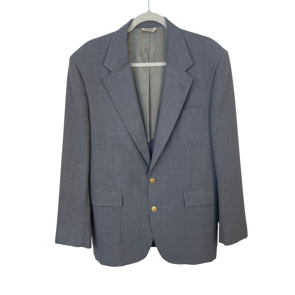 London Fog Mens Blazer 44R Gray Two Button Gold Accents Classic Made‎ in USA - Picture 2 of 11